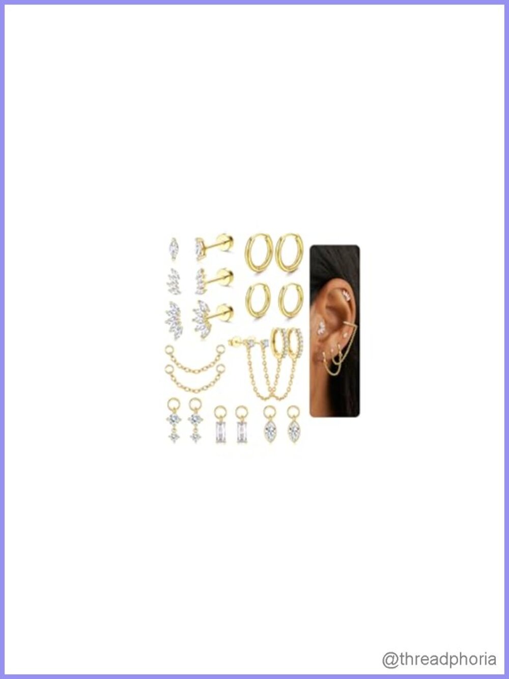 14K Gold Plated Flat Back Stud & Hoop Earring Set